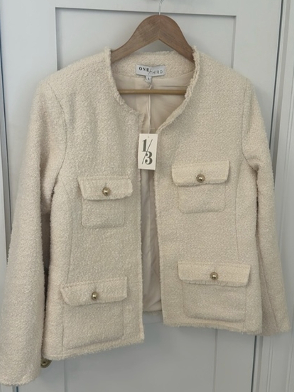 One/Third Cream Tweed Blazer/Jacket